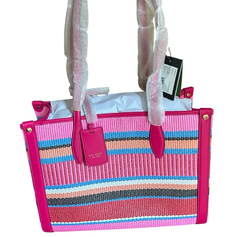 NEW Kate Spade Striped Woven Straw Large Tote Bag Purse NWT